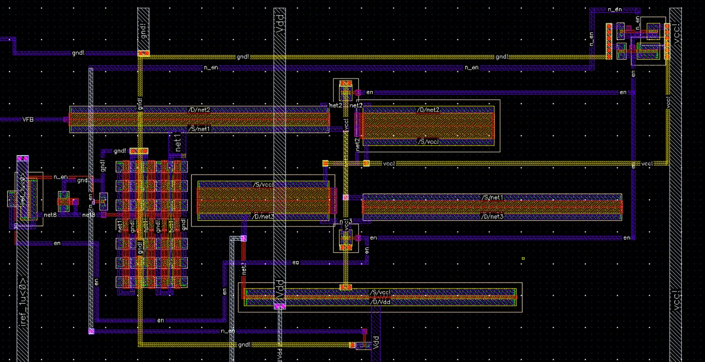 Detail of the amplifier and pass transistor layout