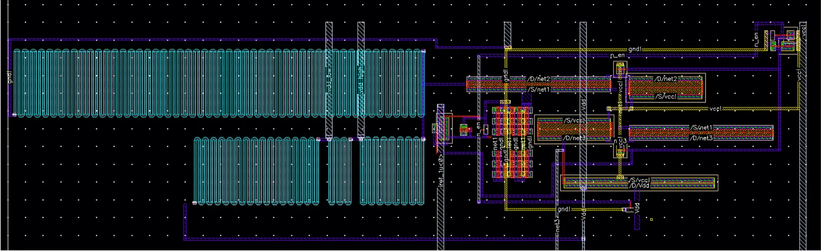 Layout of the resistor divider and active devices