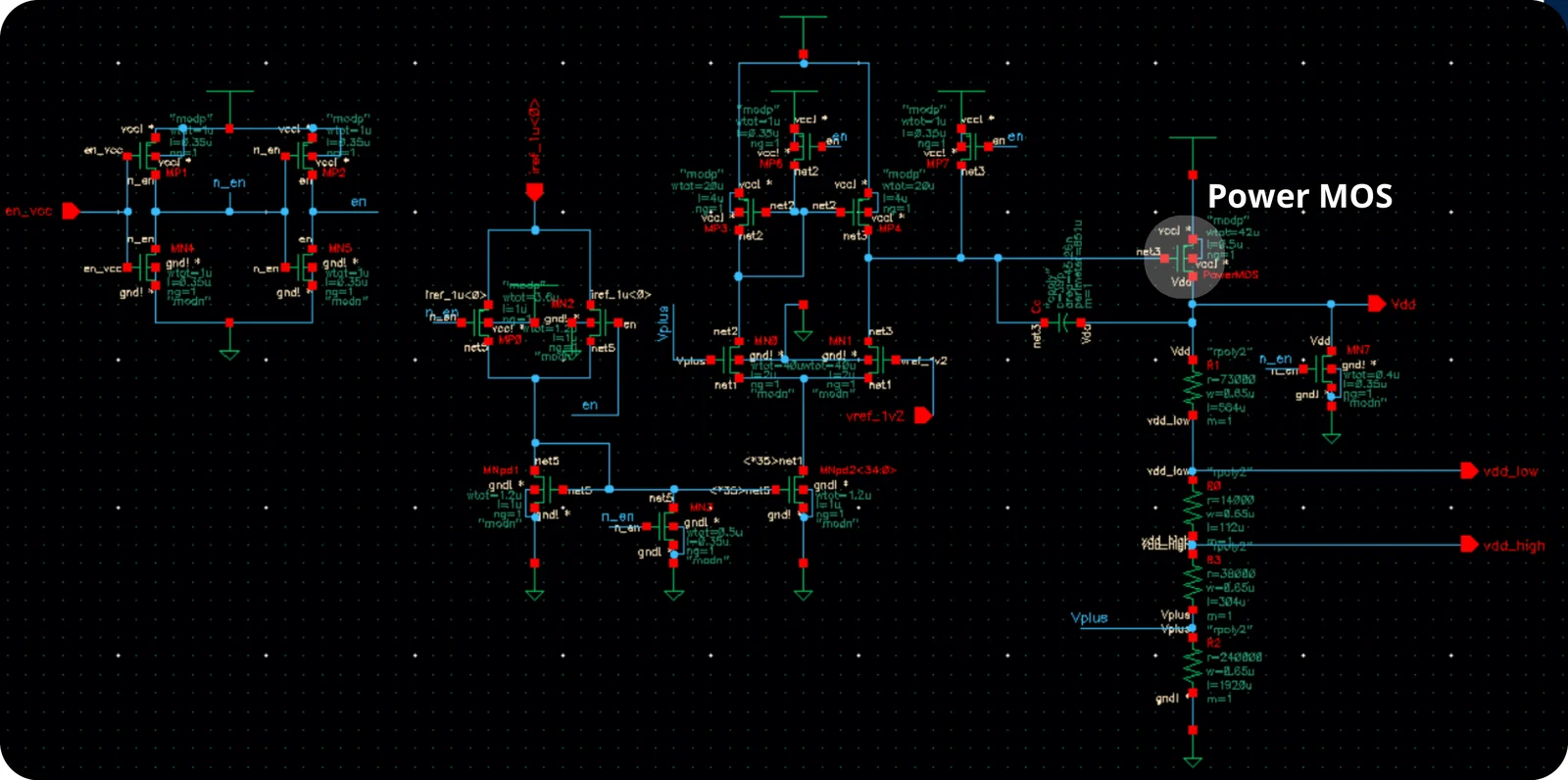LDO schematic in Cadence Virtuoso